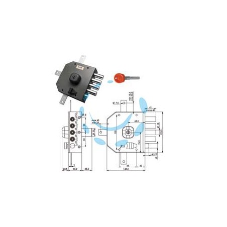 SERRATURA QUINTUPLICE DA APPLICARE CON SCROCCO A POMPA JM436 - mm.63 SX