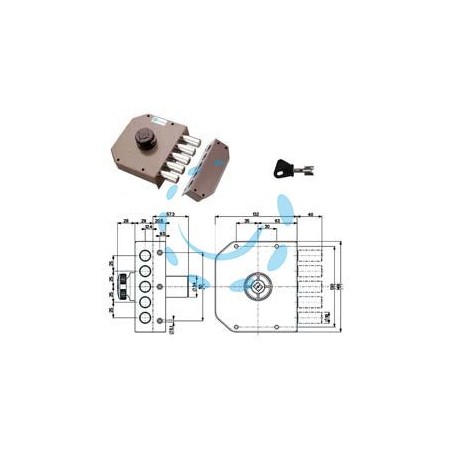 SERRATURA LATERALE DA APPLICARE SENZA SCROCCO A POMPA 30601 - mm.60 SX cilindro ø mm.34 (30601VS60) 