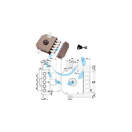 SERRATURA TRIPLICE DA APPLICARE SENZA SCROCCO A POMPA 30620 - mm.60 SX cilindro ø mm.34 (30620VS60X)