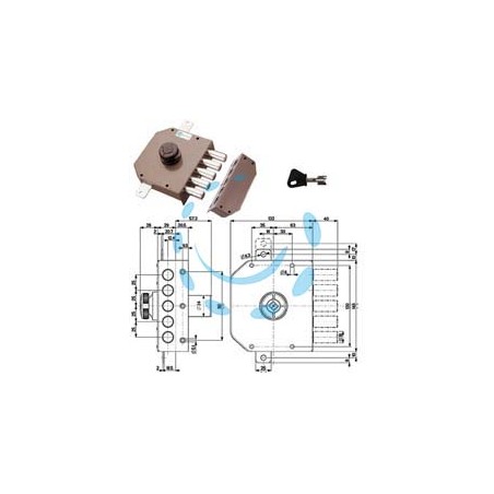 SERRATURA TRIPLICE DA APPLICARE SENZA SCROCCO CON POMOLO A POMPA 30621 - mm.60 SX cilindro ø mm.34 (30621VS60X)