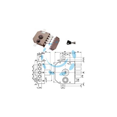 SERRATURA TRIPLICE DA APPLICARE CON SCROCCO A POMPA 30630 - mm.60 DX cilindro ø mm.34 (30630VD60X)