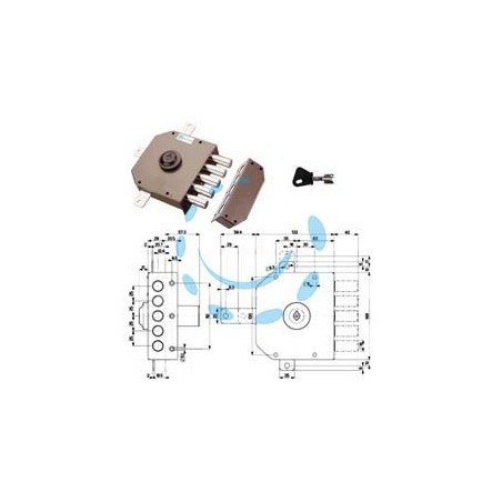 SERRATURA QUINTUPLICE DA APPLICARE SENZA SCROCCO A POMPA 30640 - mm.60 SX cilindro ø mm.30 (30640VS60JE)
