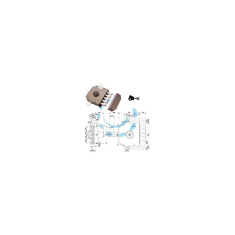 SERRATURA QUINTUPLICE DA APPLICARE SENZA SCROCCO A POMPA 30640 - mm.60 DX cilindro ø mm.34 (30640VD60J)