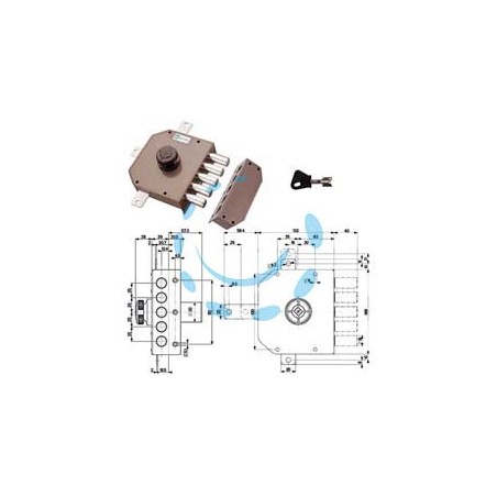 SERRATURA QUINTUPLICE APPLICARE S/SCROCCO CON POMOLO A POMPA 30641 - mm.60 DX cilindro ø mm.30 (30641VD60JE) 