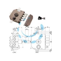 SERRATURA QUINTUPLICE DA APPLICARE CON SCROCCO A POMPA 30650 - mm.60 DX cilindro ø mm.30 (30650VD60JE)