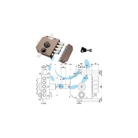 SERRATURA QUINTUPLICE DA APPLICARE CON SCROCCO A POMPA 30650 - mm.60 SX cilindro ø mm.30 (30650VS60JE)
