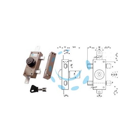 SERRATURA TRIPLICE APPLICARE CON POMOLO A POMPA 34329 - mm.30 cilindro ø mm.34 (34329V600X)