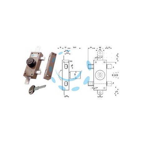 SERRATURA TRIPLICE APPLICARE CHIAVE PIATTA CON POMOLO A POMPA 34329 - mm.30 cilindro ø mm.34 (34329V60AXA)
