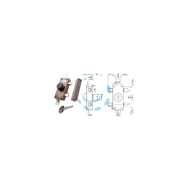 SERRATURA TRIPLICE APPLICARE CHIAVE PIATTA CON POMOLO A POMPA 34329 - mm.30 cilindro ø mm.34 (34329V60AXA)