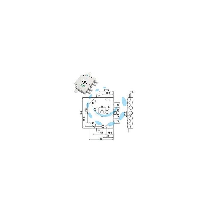SERRATURA TRIPLICE APPLICARE CON SCROCCO CILINDRO EU BLINDATE 89C855 - mm.60 DX (89C855D000M)