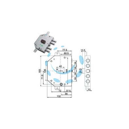 SERRATURA TRIPLICE APPLICARE CON SCROCCO D.MAPPA BLINDATE 89C755 - mm.60 DX (89C755D000)