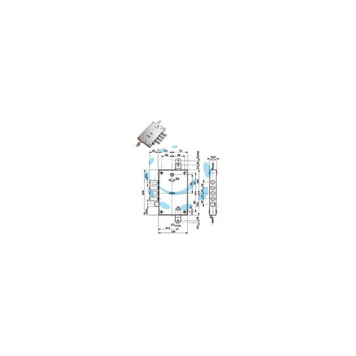 SERRATURA TRIPLICE APPLICARE CON SCROCCO DM BLINDATE 52571/28 - mm.63 DX (52571ROMD 36)