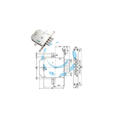 SERRATURA TRIPLICE INFILARE CON SCROCCO DOPPIA MAPPA BLINDATE 50735 - mm.63 SX (50735S)