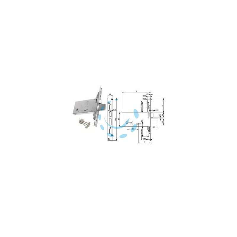 SERRATURA TRIPL. INFIL. PER FASCE D/MAPPA CATEN. E SCR. MM.81 H F6873 - mm.90 (F6893)