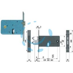 SERRATURA DA INFILARE PER FASCE CATENACCIO E SCROCCO MM.78 H 870 - mm.70 interasse mm.67 (770)
