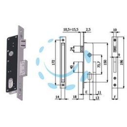 SERRATURA DA INFILARE PER MONTANTI CATENACCIO E SCROCCO 540 - mm.30 interasse mm.73,7 (540)