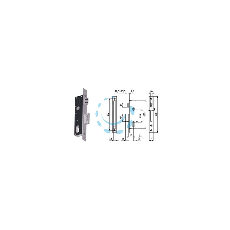 SERRATURA DA INFILARE PER MONTANTI CATENACCIO E SCROCCO 540 - mm.30 interasse mm.73,7 (540)