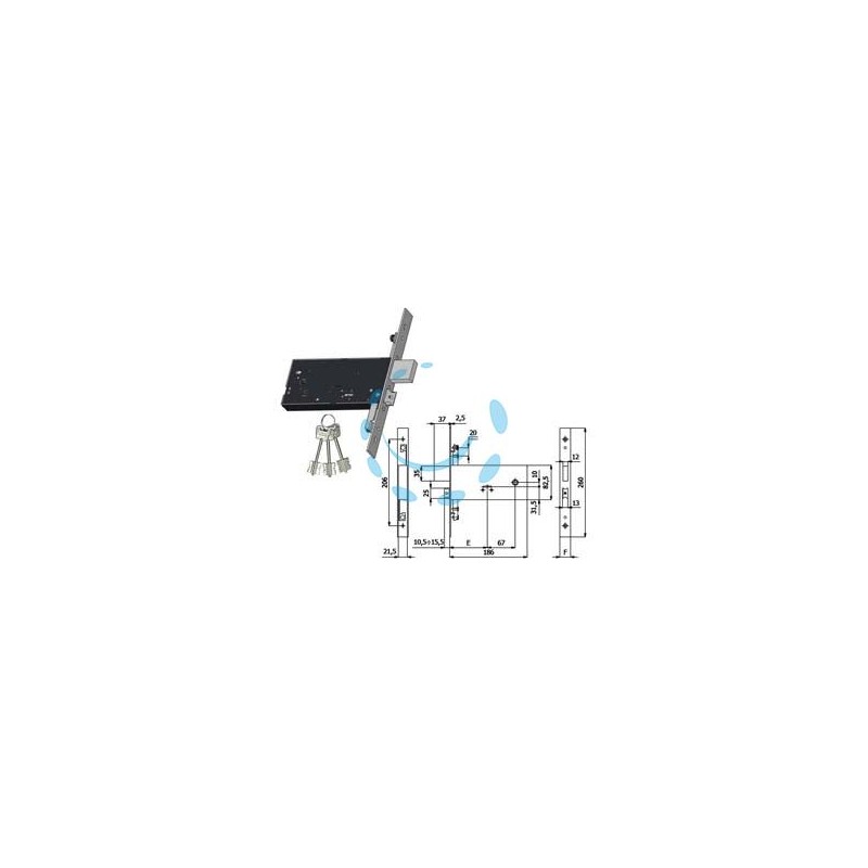 SERRATURA TRIPLICE INFILARE FASCE D/MAPPA CAT. E SCR. MM.82,5 H 5960 - mm.90 interasse mm.67 (5960)