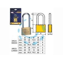 LUCCHETTO OTTONE ARCO LUNGO 2700 IN BLISTER - mm.30 arco medio (2770SB)