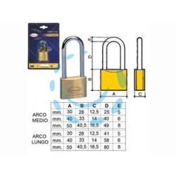 LUCCHETTO OTTONE ARCO LUNGO 2700 IN BLISTER - mm.30 arco lungo (2770B)