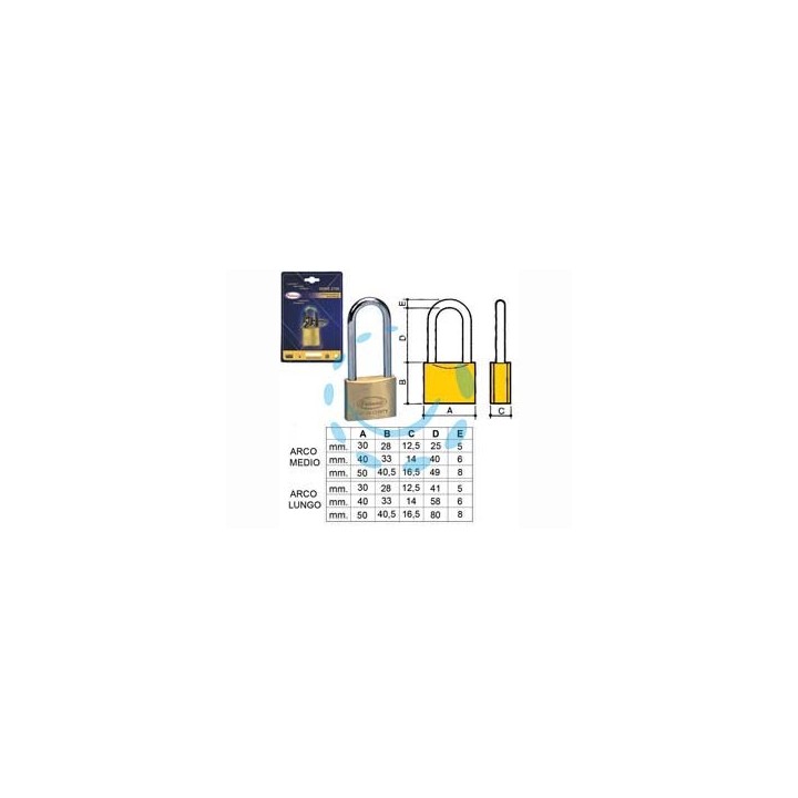 LUCCHETTO OTTONE ARCO LUNGO 2700 IN BLISTER - mm.30 arco lungo (2770B)