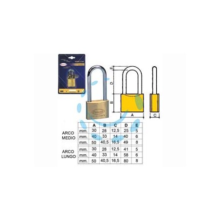 LUCCHETTO OTTONE ARCO LUNGO 2700 IN BLISTER - mm.40 arco lungo (2780B)