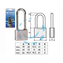 LUCCHETTO OTTONE ARCO LUNGO OCEAN 2700M IN BLISTER - mm.30 (2770MB)