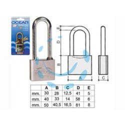 LUCCHETTO OTTONE ARCO LUNGO OCEAN 2700M IN BLISTER - mm.50 (2790MB)