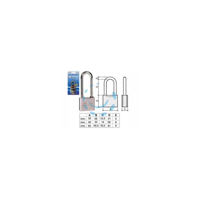 LUCCHETTO OTTONE ARCO LUNGO OCEAN 2700M IN BLISTER - mm.50 (2790MB)