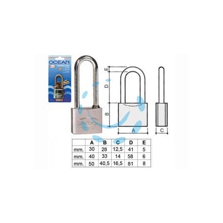 LUCCHETTO OTTONE ARCO LUNGO OCEAN 2700M IN BLISTER - mm.50 (2790MB)