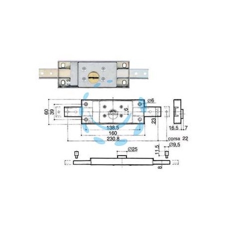 SERRATURA SERRANDA CENTRALE CILINDRO FISSO DOPPIA MAPPA 8601 - (8601.001)