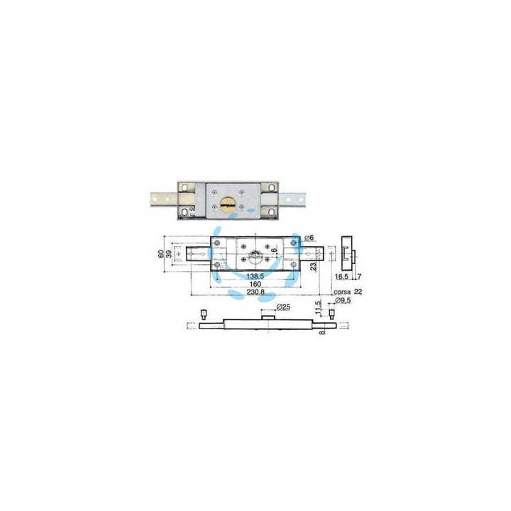 SERRATURA SERRANDA CENTRALE CILINDRO FISSO DOPPIA MAPPA 8601 - (8601.001)