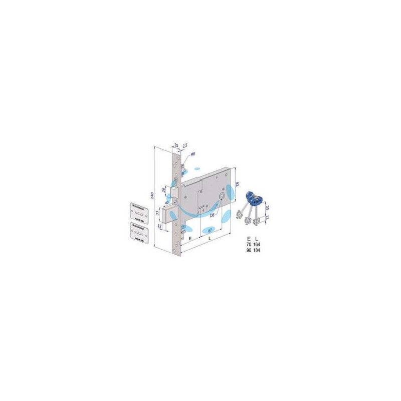 SERRATURA TRIPLICE DA INFILARE PER FASCE DOPPIA MAPPA MM.82 H 2008