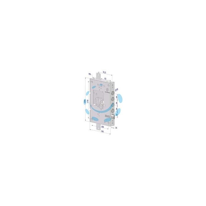 SERRATURA TRIPLICE APPLICARE PER PORTE BLINDATE SENZA NUCLEO INT.28 25 - mm.63 DX (2501DCR0328)