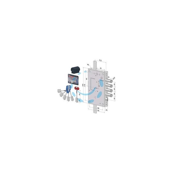 SERRATURA TRIPLICE APPLICARE P/PORTE BLINDATE D.MAPPA REV. INT.28 240 - mm.63 (2401DCR0328S56)