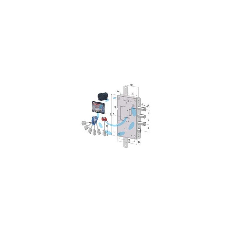 SERRATURA TRIPLICE APPLICARE P/PORTE BLINDATE D.MAPPA REV. INT.37 240 - mm.63 (2401DCR0337S56)