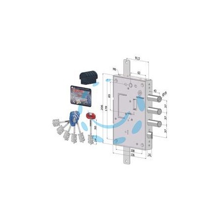 SERRATURA TRIPLICE APPLICARE P/PORTE BLINDATE D.MAPPA REV. INT.37 240 - mm.63 (2401DCR0337S56)