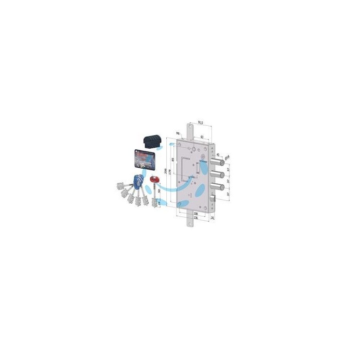 SERRATURA TRIPLICE APPLICARE P/PORTE BLINDATE D.MAPPA REV. INT.37 240 - mm.63 (2401DCR0337S56)