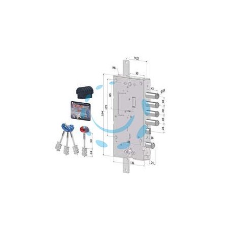 SERRATURA TRIPL.APPLICARE PORTE BLINDATE D.M.+CIL.EU REV. INT.28 243 - mm.63 (2431DCR0328S56)