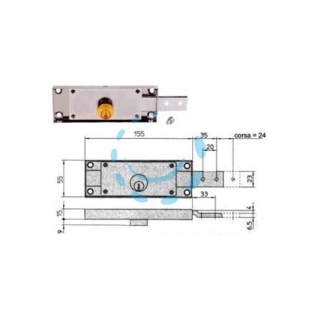SERRATURA PER SERRANDA LATERALE CILINDRO FISSO TONDO - DX mm.155x15x55h. (8232.9)