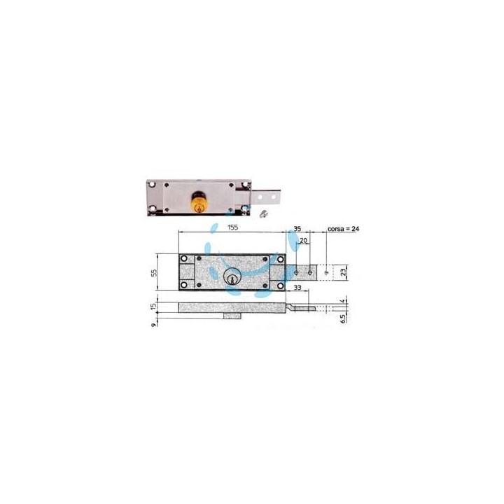 SERRATURA PER SERRANDA LATERALE CILINDRO FISSO TONDO - SX mm.155x15x55h. (8233.9)