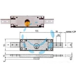 SERRATURA CILINDRO FISSO TONDO CENTRALE 8231 - mm.155x15x55h. dotazione 2 chiavi (8231.9)