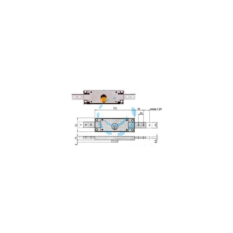 SERRATURA CILINDRO FISSO TONDO CENTRALE 8231 - mm.155x15x55h. dotazione 2 chiavi (8231.9)