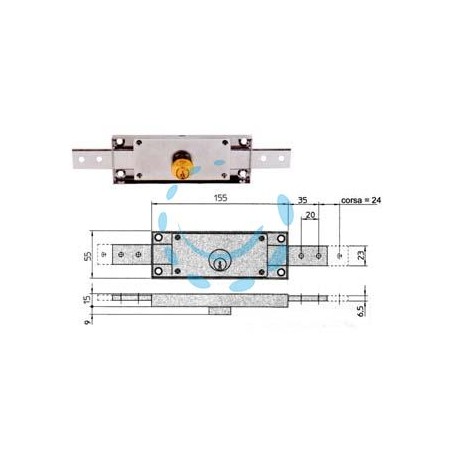 SERRATURA CILINDRO FISSO TONDO CENTRALE 8231 - mm.155x15x55h. dotazione 2 chiavi (8231.9)