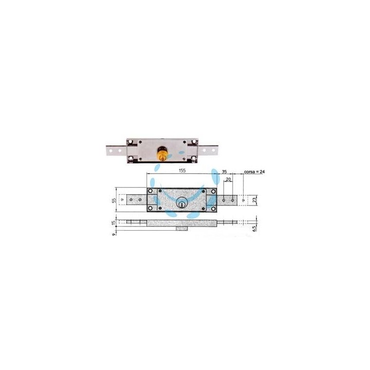 SERRATURA CILINDRO FISSO TONDO CENTRALE 8231 - mm.155x15x55h. dotazione 2 chiavi (8231.9)