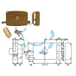 SERRATURA APPLICARE PER PORTE IN LEGNO DOPPIO CIL.FISSO SCR.+CAT. 310A - mm.60 DX (310A)