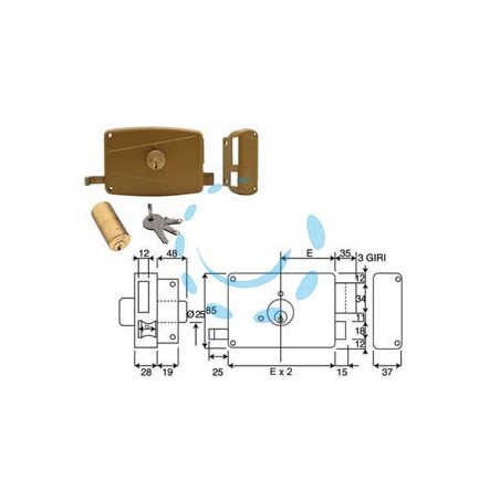SERRATURA APPLICARE PER PORTE IN LEGNO DOPPIO CIL.FISSO SCR.+CAT. 310A - mm.70 DX (310A)