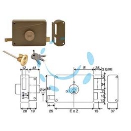 SERRATURA PER PORTE IN LEGNO APPL. C/POMOLO CILINDRO STACCATO 3 MAND. - mm.50 DX (330B)