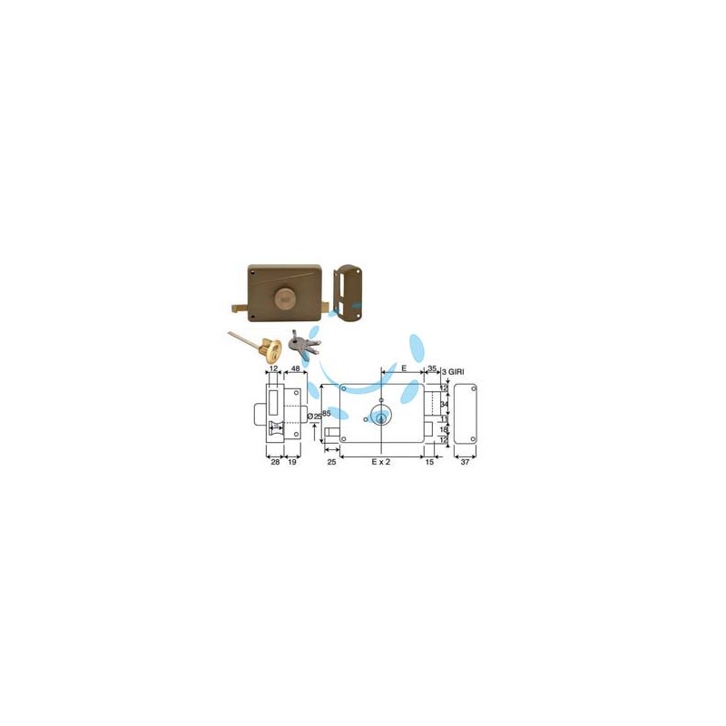 SERRATURA PER PORTE IN LEGNO APPL. C/POMOLO CILINDRO STACCATO 3 MAND. - mm.50 DX (330B)