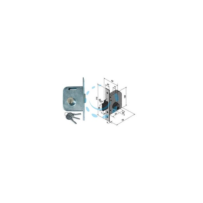 SERRATURA DA INFILARE PER CANCELLI SOLO CATENACCIO 062 - mm.45 con catenaccio da mm.30 (06245000)